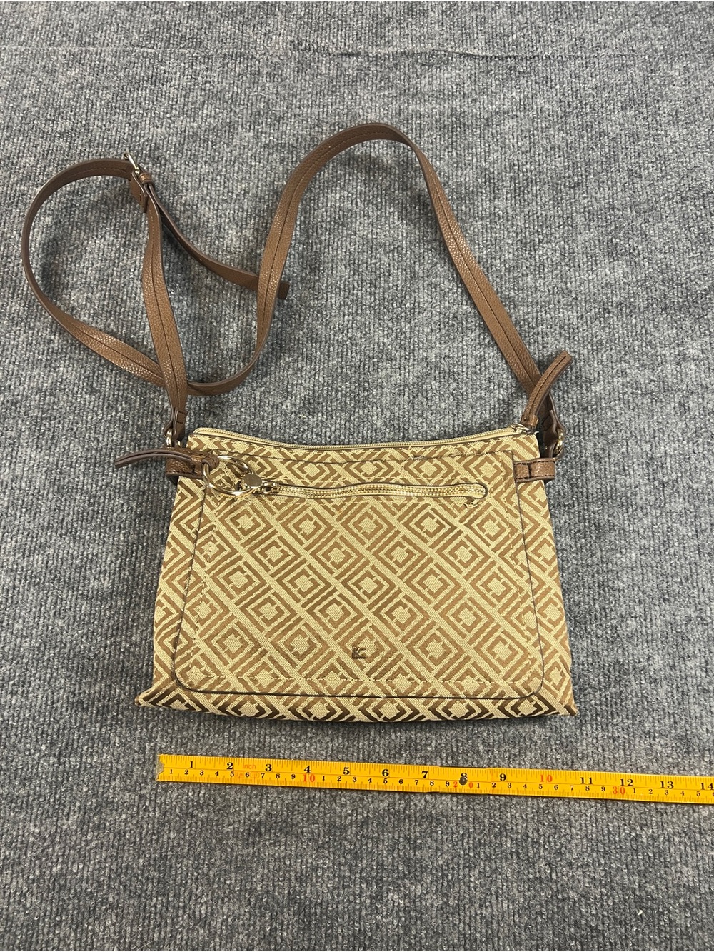 Liz Claiborne Geometric Jacquard Crossbody Bag Boho Neutral Tan Brown